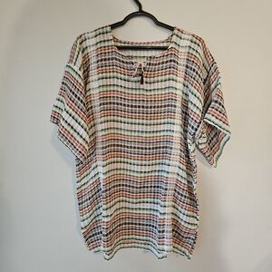 Resort Style "Linen Type" Top Multi Color Stripes Size Unknown